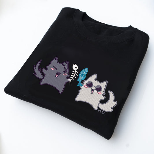 Cat Best Friends Embroidered Crewneck Sweater