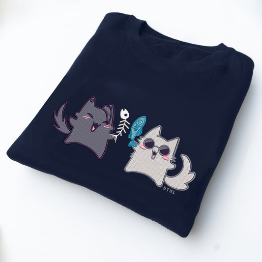 Cat Best Friends Embroidered Crewneck Sweater