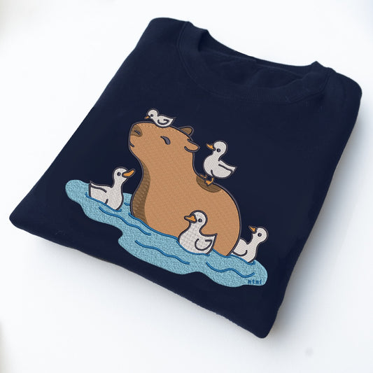 Capybara Embroidered Crewneck Sweater